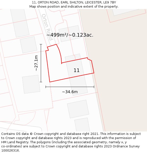 11, ORTON ROAD, EARL SHILTON, LEICESTER, LE9 7BY: Plot and title map