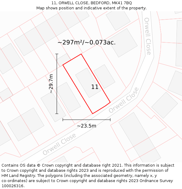 11, ORWELL CLOSE, BEDFORD, MK41 7BQ: Plot and title map