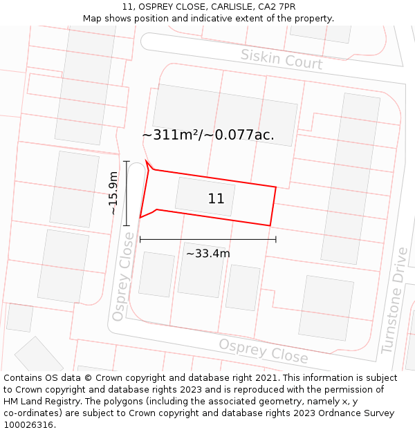11, OSPREY CLOSE, CARLISLE, CA2 7PR: Plot and title map