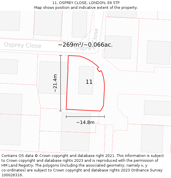 11, OSPREY CLOSE, LONDON, E6 5TP: Plot and title map