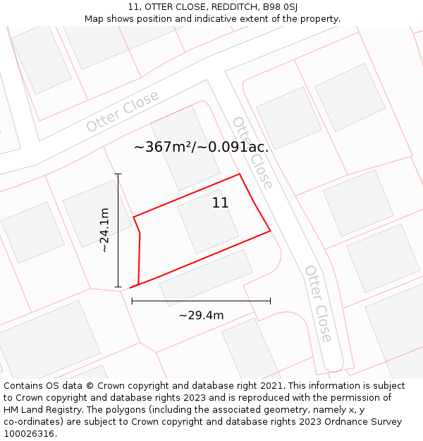 11, OTTER CLOSE, REDDITCH, B98 0SJ: Plot and title map