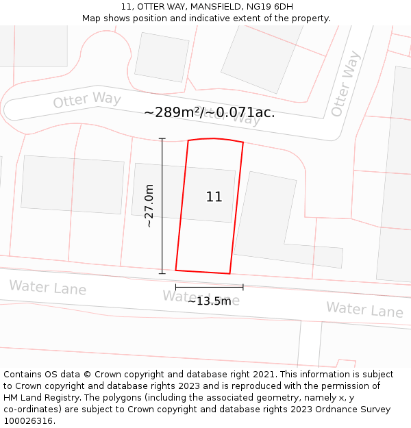 11, OTTER WAY, MANSFIELD, NG19 6DH: Plot and title map