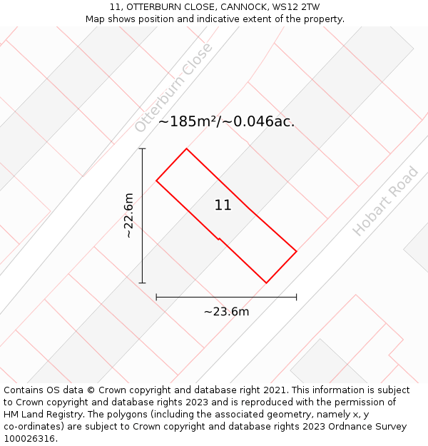 11, OTTERBURN CLOSE, CANNOCK, WS12 2TW: Plot and title map