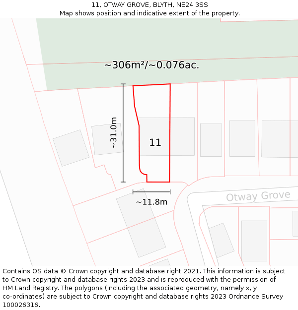 11, OTWAY GROVE, BLYTH, NE24 3SS: Plot and title map