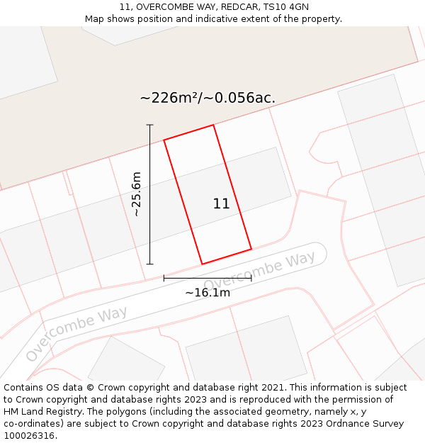 11, OVERCOMBE WAY, REDCAR, TS10 4GN: Plot and title map
