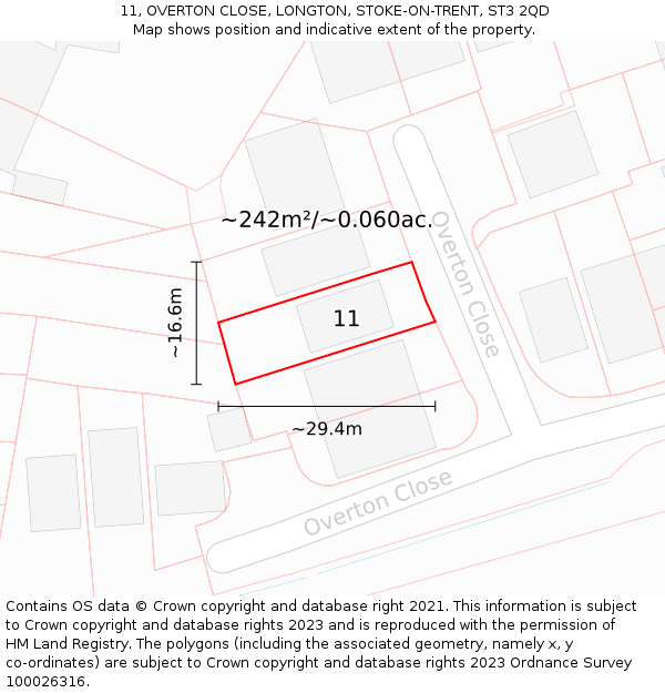 11, OVERTON CLOSE, LONGTON, STOKE-ON-TRENT, ST3 2QD: Plot and title map