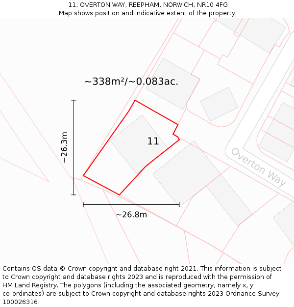 11, OVERTON WAY, REEPHAM, NORWICH, NR10 4FG: Plot and title map