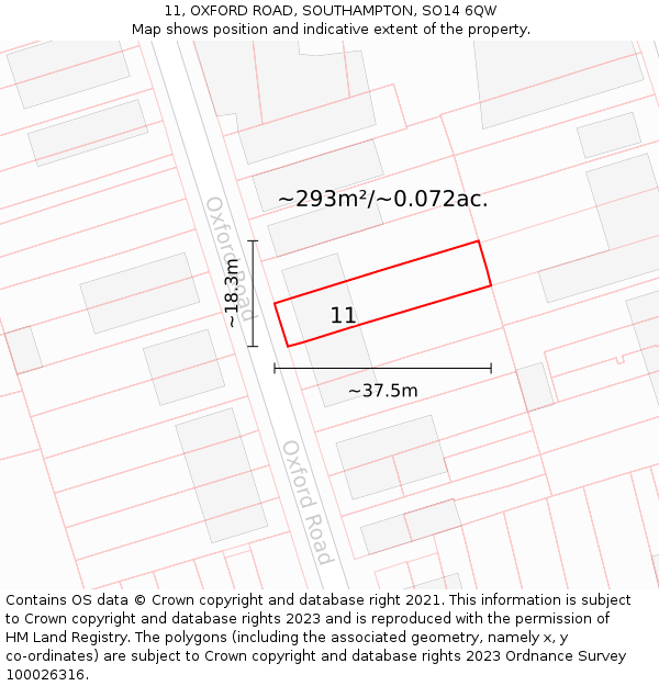 11, OXFORD ROAD, SOUTHAMPTON, SO14 6QW: Plot and title map