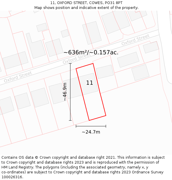 11, OXFORD STREET, COWES, PO31 8PT: Plot and title map