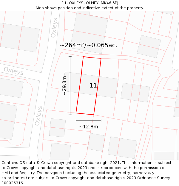 11, OXLEYS, OLNEY, MK46 5PJ: Plot and title map