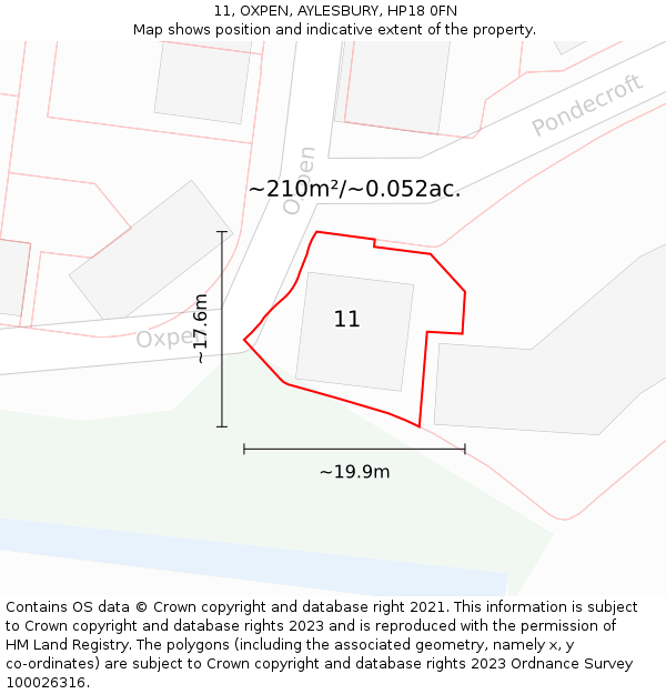 11, OXPEN, AYLESBURY, HP18 0FN: Plot and title map