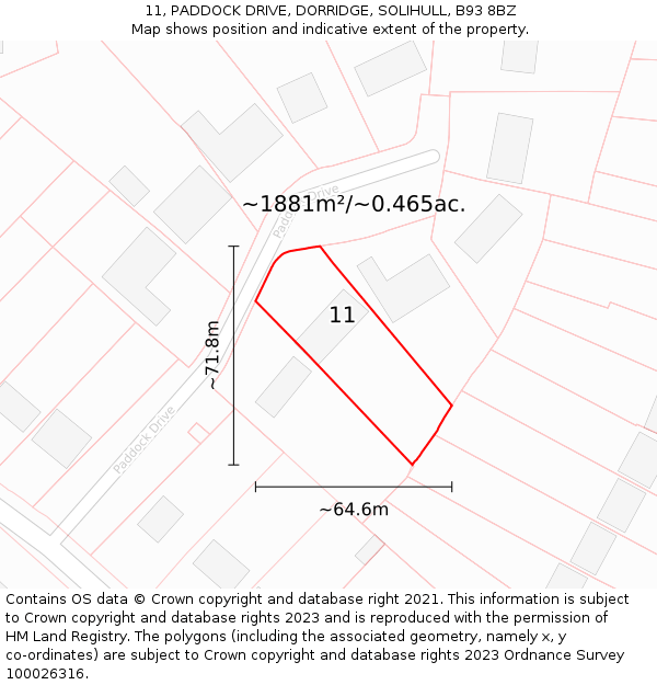 11, PADDOCK DRIVE, DORRIDGE, SOLIHULL, B93 8BZ: Plot and title map