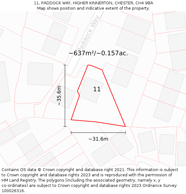 11, PADDOCK WAY, HIGHER KINNERTON, CHESTER, CH4 9BA: Plot and title map