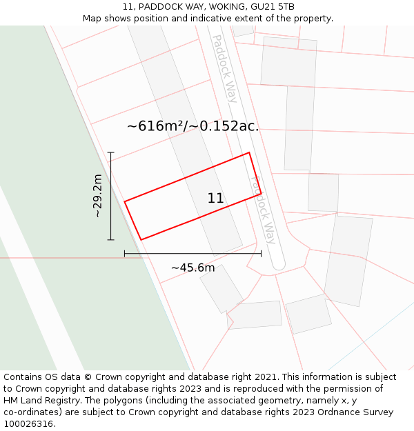 11, PADDOCK WAY, WOKING, GU21 5TB: Plot and title map