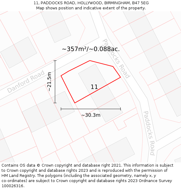 11, PADDOCKS ROAD, HOLLYWOOD, BIRMINGHAM, B47 5EG: Plot and title map