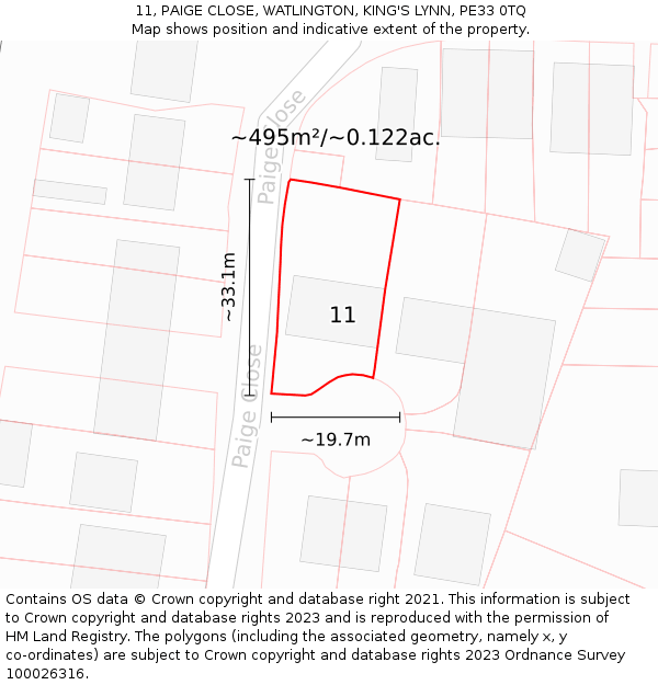 11, PAIGE CLOSE, WATLINGTON, KING'S LYNN, PE33 0TQ: Plot and title map