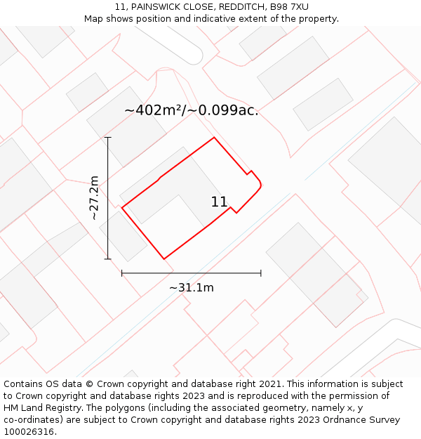 11, PAINSWICK CLOSE, REDDITCH, B98 7XU: Plot and title map