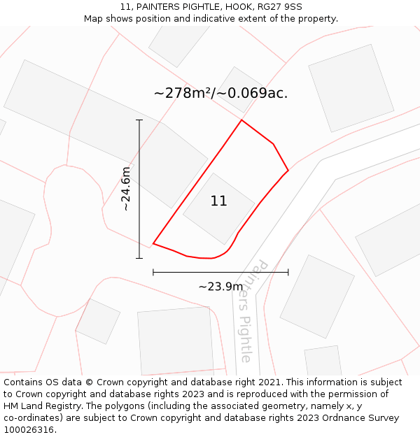 11, PAINTERS PIGHTLE, HOOK, RG27 9SS: Plot and title map