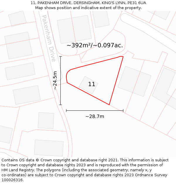 11, PAKENHAM DRIVE, DERSINGHAM, KING'S LYNN, PE31 6UA: Plot and title map