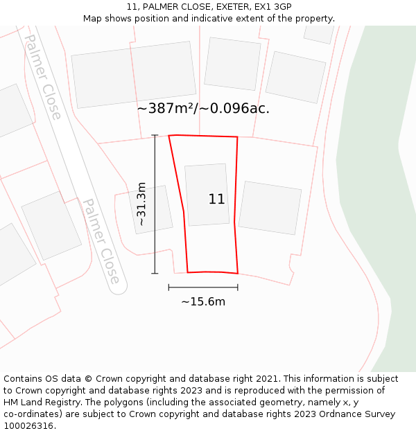 11, PALMER CLOSE, EXETER, EX1 3GP: Plot and title map
