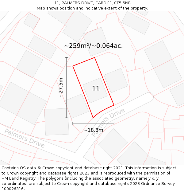 11, PALMERS DRIVE, CARDIFF, CF5 5NR: Plot and title map