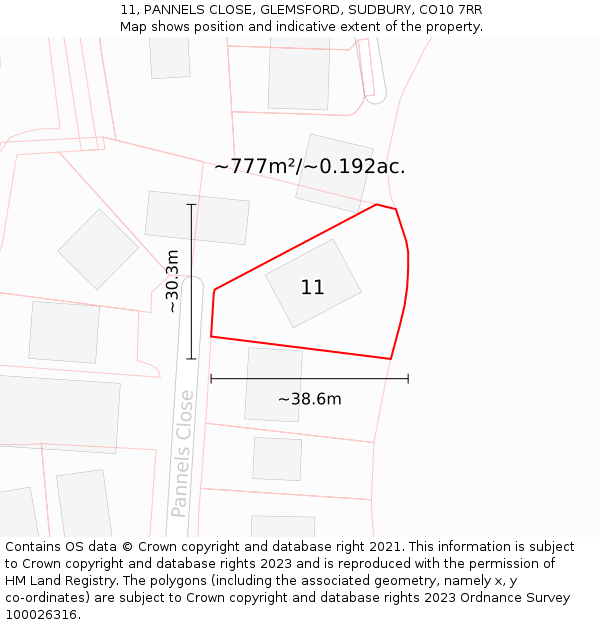 11, PANNELS CLOSE, GLEMSFORD, SUDBURY, CO10 7RR: Plot and title map