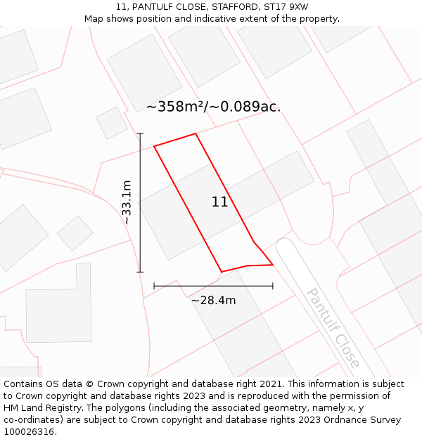 11, PANTULF CLOSE, STAFFORD, ST17 9XW: Plot and title map
