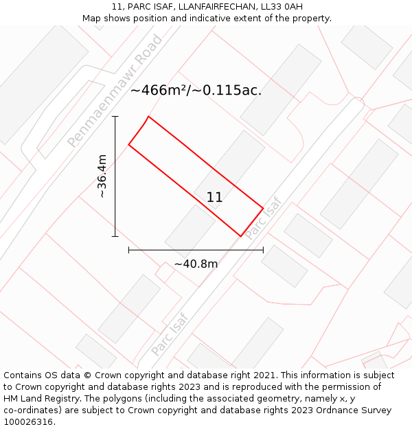11, PARC ISAF, LLANFAIRFECHAN, LL33 0AH: Plot and title map