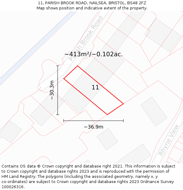 11, PARISH BROOK ROAD, NAILSEA, BRISTOL, BS48 2FZ: Plot and title map