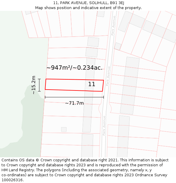 11, PARK AVENUE, SOLIHULL, B91 3EJ: Plot and title map