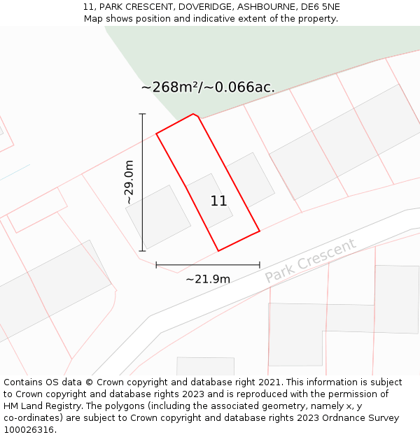 11, PARK CRESCENT, DOVERIDGE, ASHBOURNE, DE6 5NE: Plot and title map