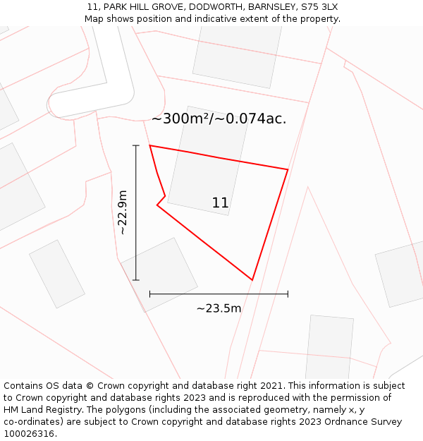 11, PARK HILL GROVE, DODWORTH, BARNSLEY, S75 3LX: Plot and title map
