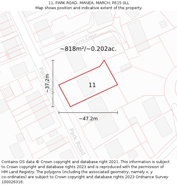 11, PARK ROAD, MANEA, MARCH, PE15 0LL: Plot and title map