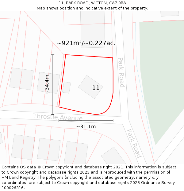 11, PARK ROAD, WIGTON, CA7 9RA: Plot and title map
