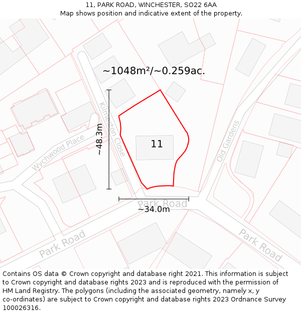 11, PARK ROAD, WINCHESTER, SO22 6AA: Plot and title map
