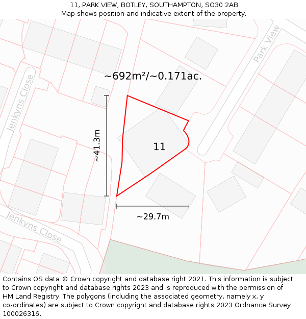 11, PARK VIEW, BOTLEY, SOUTHAMPTON, SO30 2AB: Plot and title map