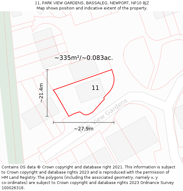 11, PARK VIEW GARDENS, BASSALEG, NEWPORT, NP10 8JZ: Plot and title map