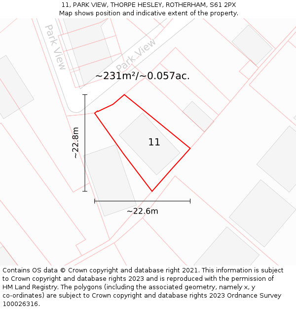 11, PARK VIEW, THORPE HESLEY, ROTHERHAM, S61 2PX: Plot and title map