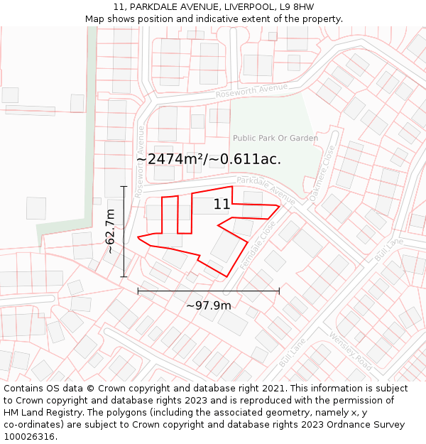 11, PARKDALE AVENUE, LIVERPOOL, L9 8HW: Plot and title map