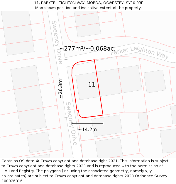 11, PARKER LEIGHTON WAY, MORDA, OSWESTRY, SY10 9RF: Plot and title map