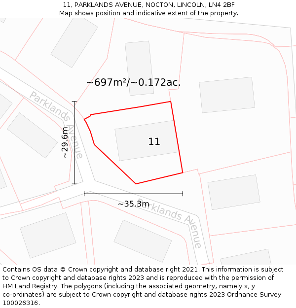 11, PARKLANDS AVENUE, NOCTON, LINCOLN, LN4 2BF: Plot and title map