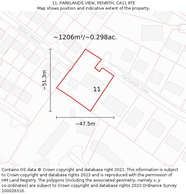 11, PARKLANDS VIEW, PENRITH, CA11 8TE: Plot and title map