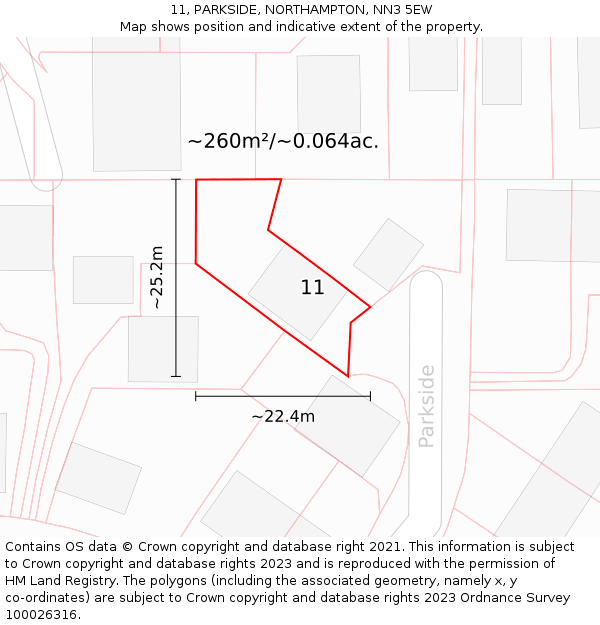 11, PARKSIDE, NORTHAMPTON, NN3 5EW: Plot and title map