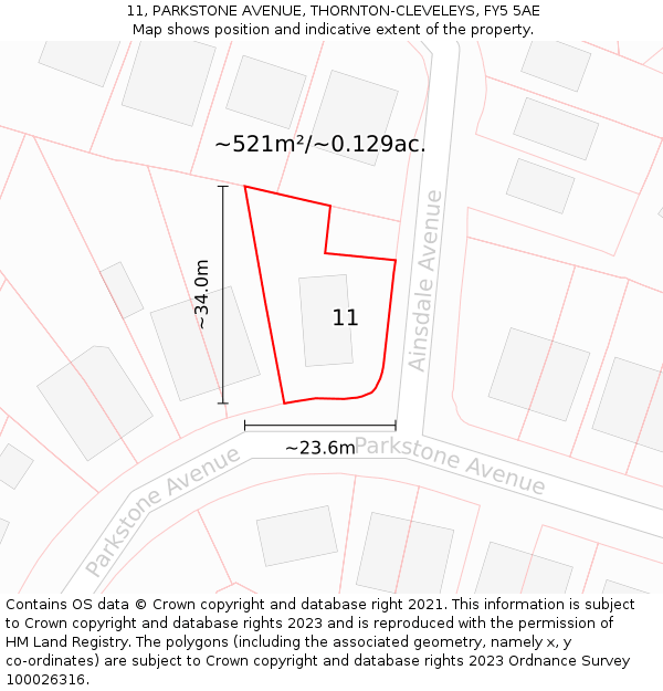 11, PARKSTONE AVENUE, THORNTON-CLEVELEYS, FY5 5AE: Plot and title map