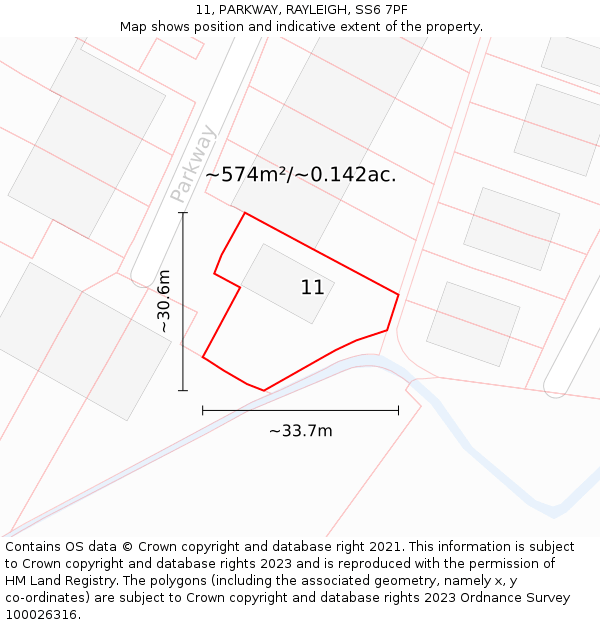 11, PARKWAY, RAYLEIGH, SS6 7PF: Plot and title map