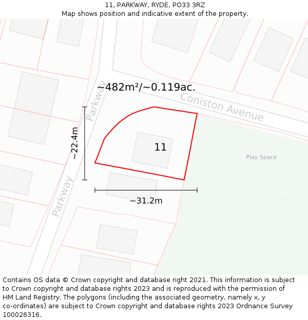 11, PARKWAY, RYDE, PO33 3RZ: Plot and title map