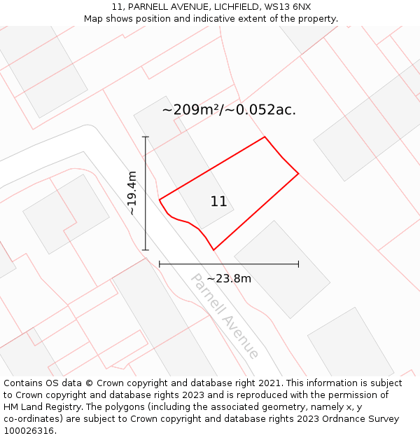 11, PARNELL AVENUE, LICHFIELD, WS13 6NX: Plot and title map