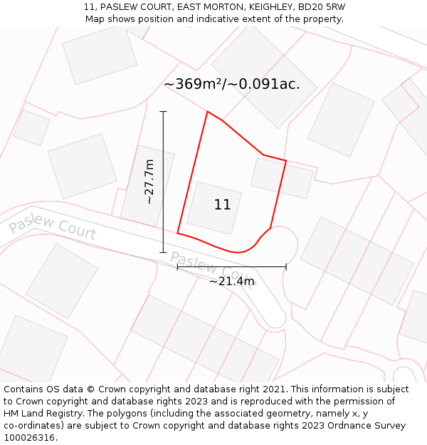 11, PASLEW COURT, EAST MORTON, KEIGHLEY, BD20 5RW: Plot and title map
