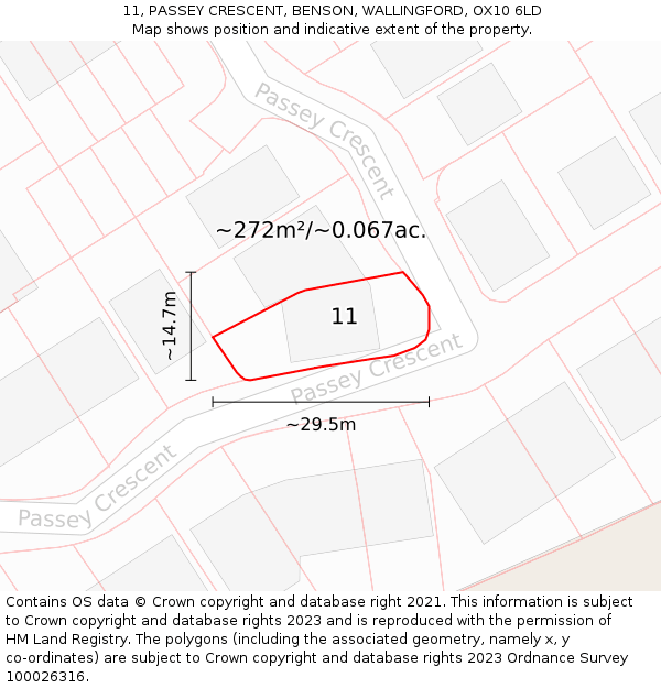 11, PASSEY CRESCENT, BENSON, WALLINGFORD, OX10 6LD: Plot and title map
