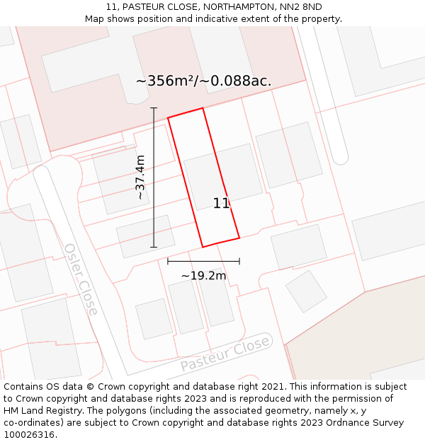 11, PASTEUR CLOSE, NORTHAMPTON, NN2 8ND: Plot and title map